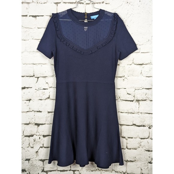 Draper James Navy Blue Dress with Sheer Polka Dot Detail - Picture 3 of 8